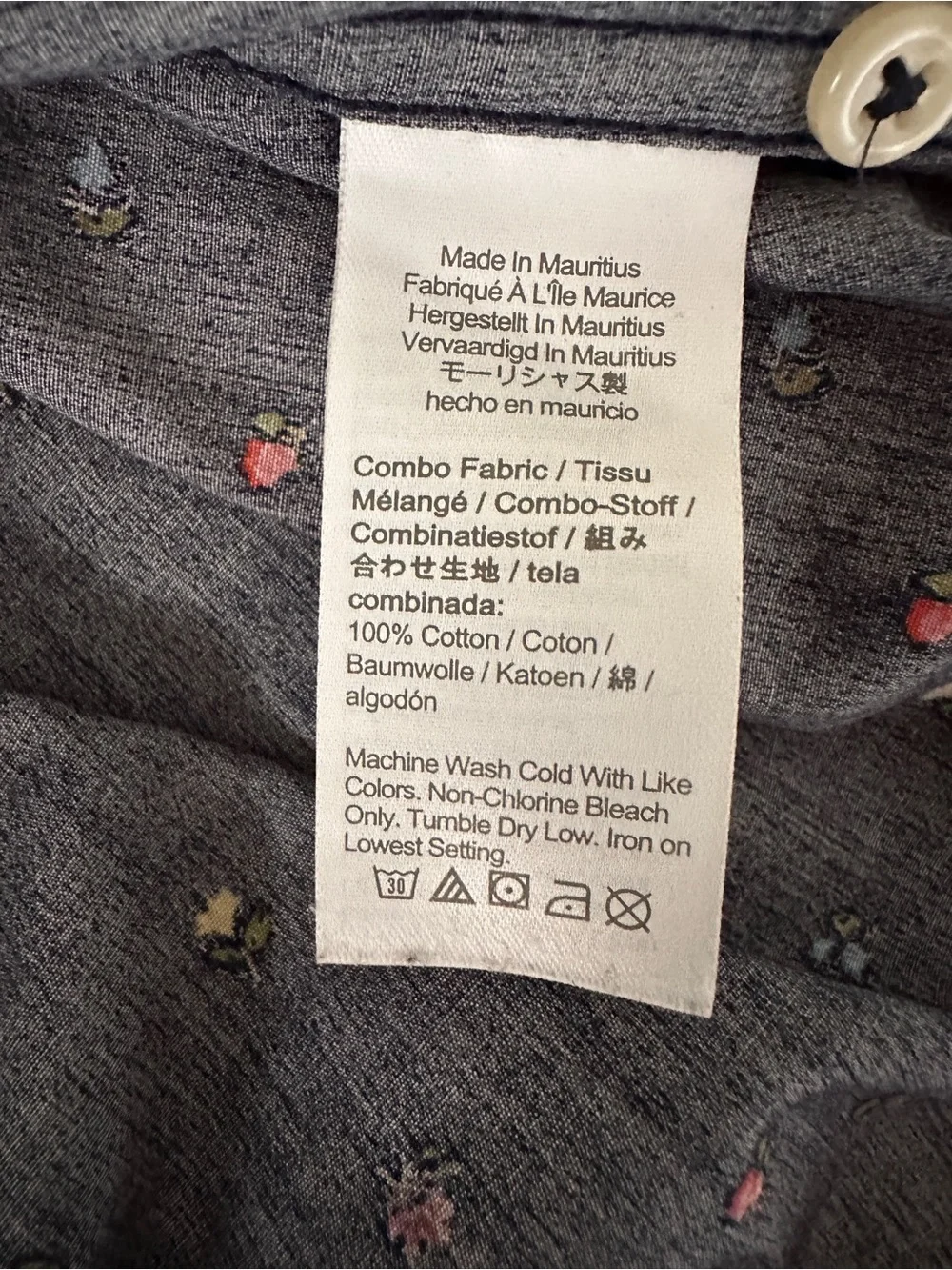 J. Crew Navy Cotton Button-Down Shirt with Small Floral Print Slim Fit